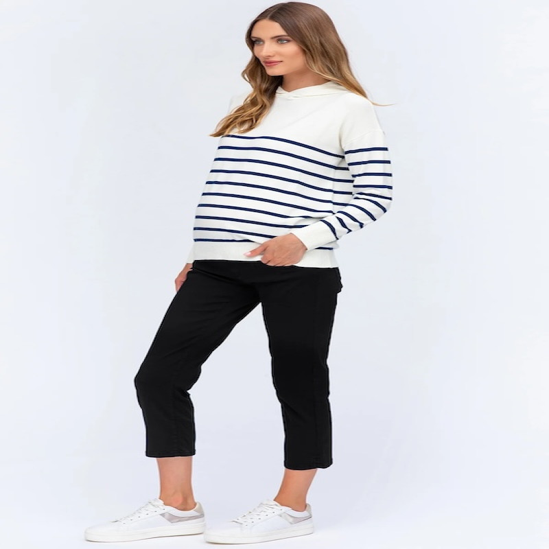 Made in Italy BLACK CAPRI Black Maternity Pants in Stretch Cotton
